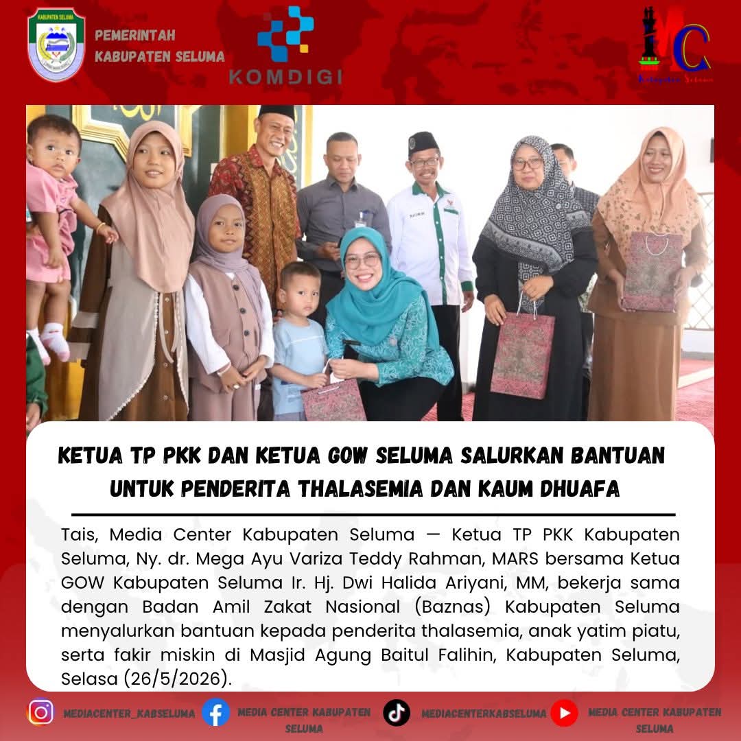 Ketua TP PKK dan Ketua GOW Seluma Salurkan Bantuan Untuk Penderita Thalasemia dan Kaum Dhuafa