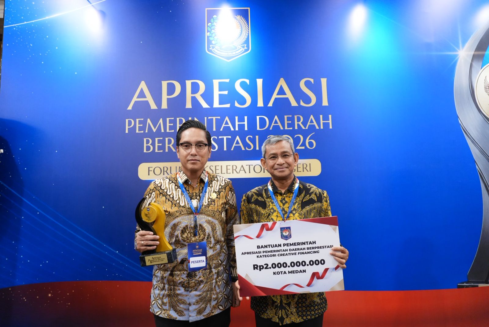 Pemko Medan Raih Terbaik II Creative Financing, Tata Kelola Anggaran Efektif