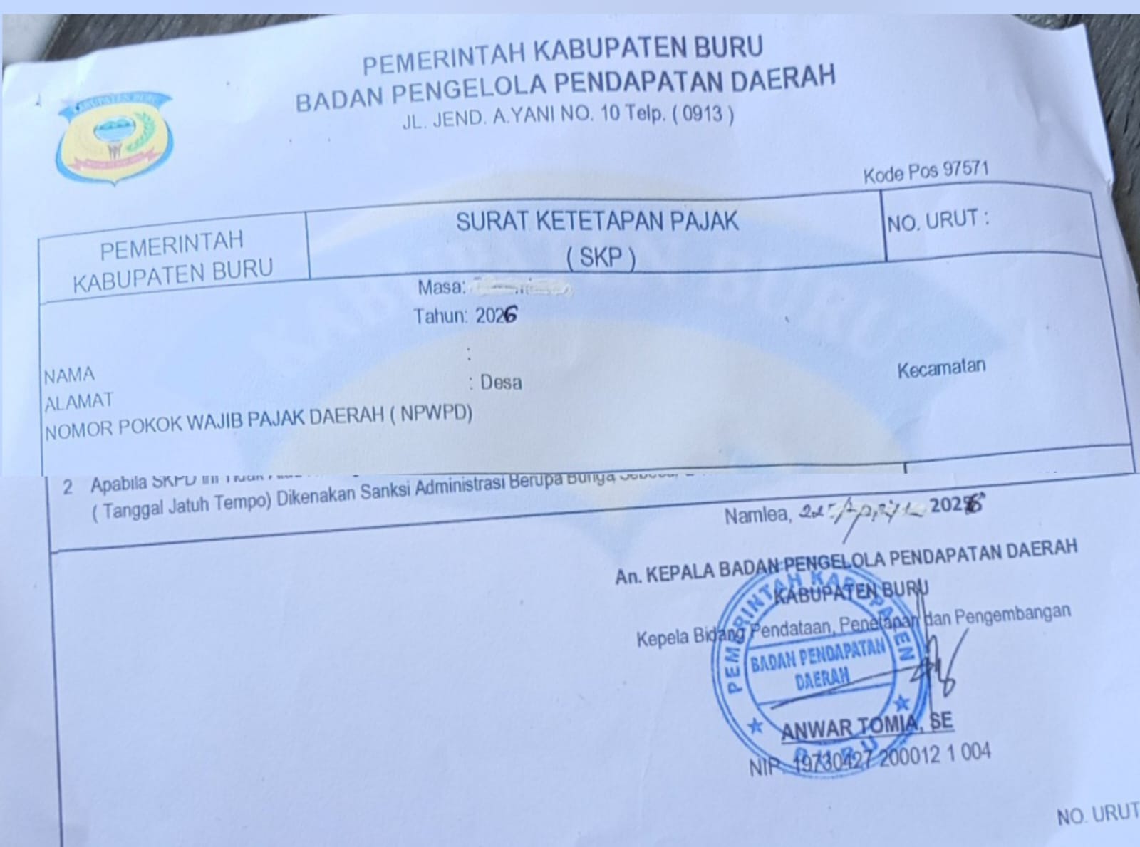 Wajah Birokrasi Dicoreng: Oknum PNS Pegawai Pajak Daerah Diduga Lakukan Pungli dengan Blangko Kadaluarsa